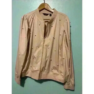 G By Giuliani Womens 1x Jacket Lightweight Pearled Accent Zip Cream Black Label